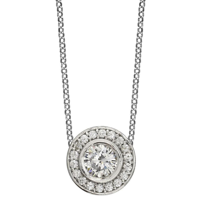 Cubic Zirconia Halo Pendant and 16" Chain in Sterling Silver