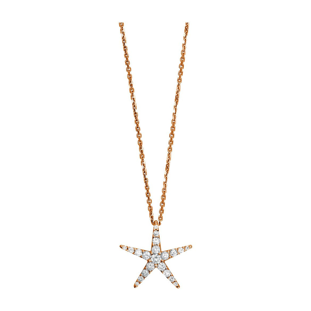 Diamond Starfish Pendant and 16" Chain, 0.70CT in 14k Pink Gold