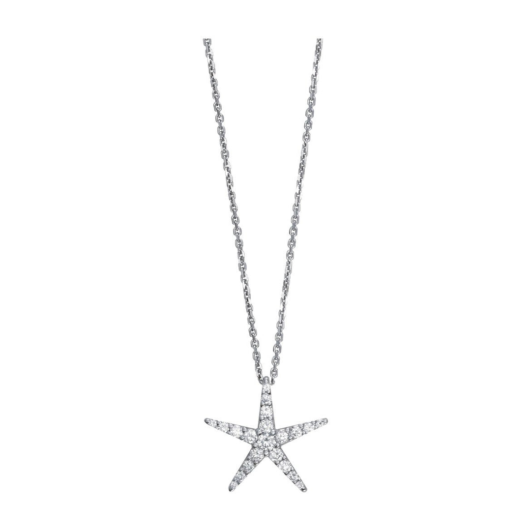 Diamond Starfish Pendant and 16" Chain, 0.70CT in 14k White Gold