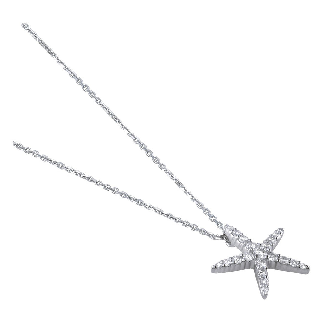 Cubic Zirconia Starfish Pendant and 16" Chain in Sterling Silver