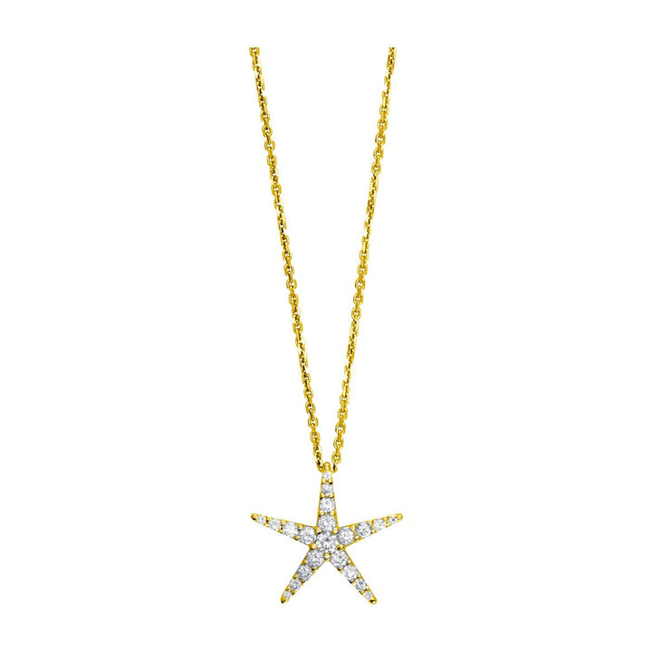 Diamond Starfish Pendant and 16" Chain, 0.70CT in 18k Yellow Gold