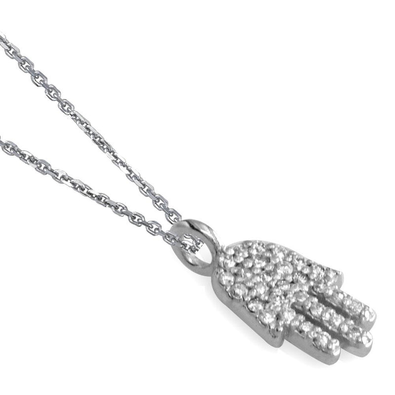 Mini Diamond Hamsa, Hand of God Charm and Chain, 0.15CT in 14K White Gold