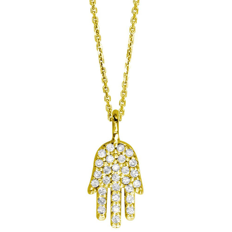 Mini Diamond Hamsa, Hand of God Charm and Chain, 0.15CT in 14K Yellow Gold