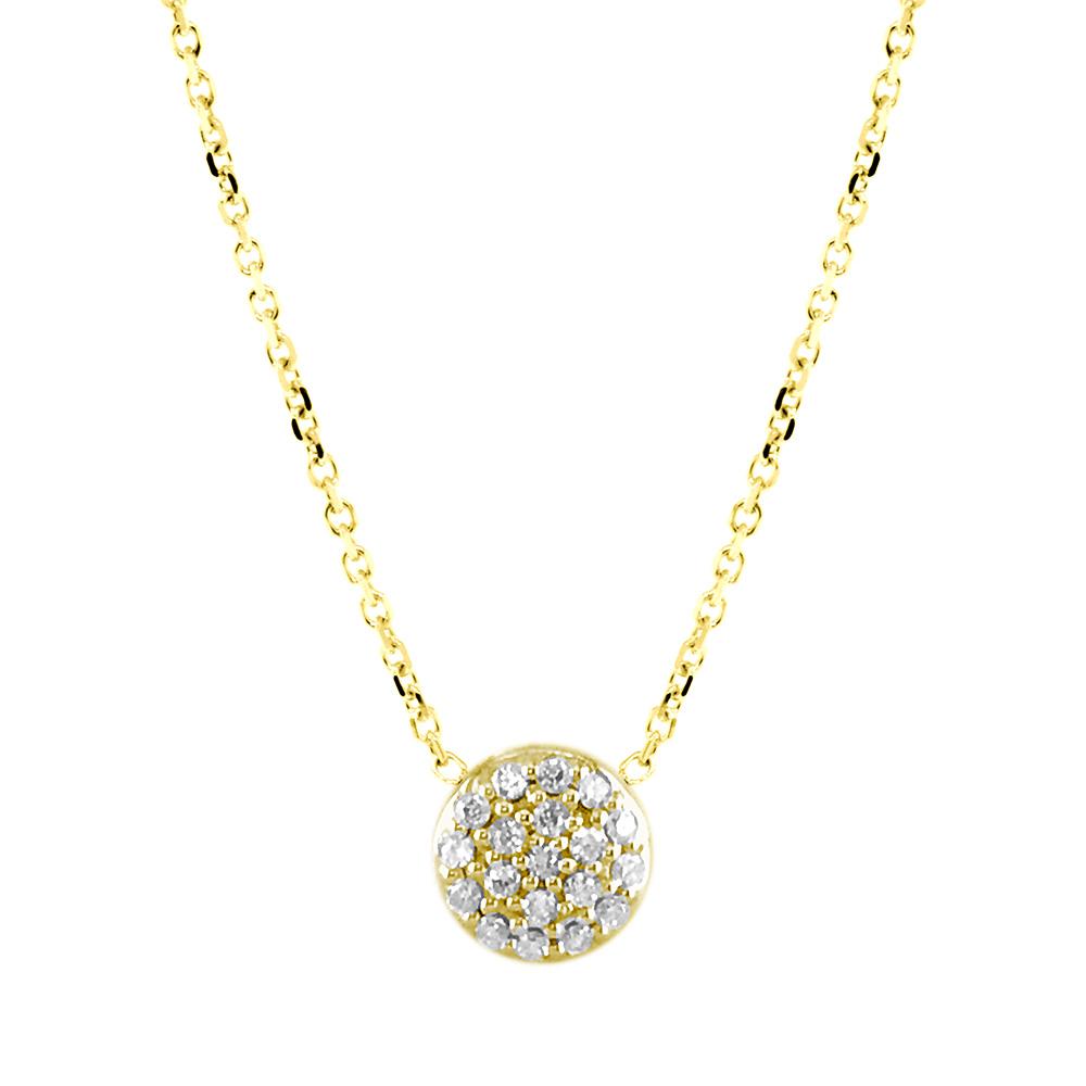 Small Domed Diamond Circle Necklace, 0.15CT in 14k Yellow Gold