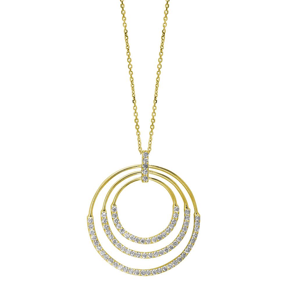 Large 3 Diamond Circles Pendant and Chain, 2.75CT in 14k Yellow Gold