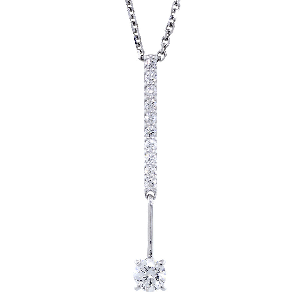 Hanging Diamond Bar and Solitaire Pendant with Chain, 0.69CT, 16 Inches, in 14k White Gold