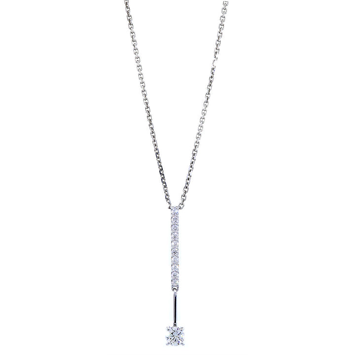 Hanging Diamond Bar and Solitaire Pendant with Chain, 0.69CT, 16 Inches, in 14k White Gold
