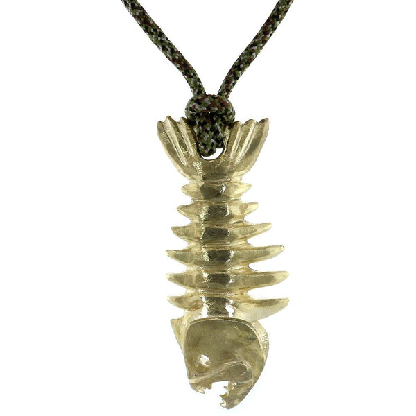 Hanging Fish Skeleton Necklace, 3 Inch Size by Manny Puig in Bronze