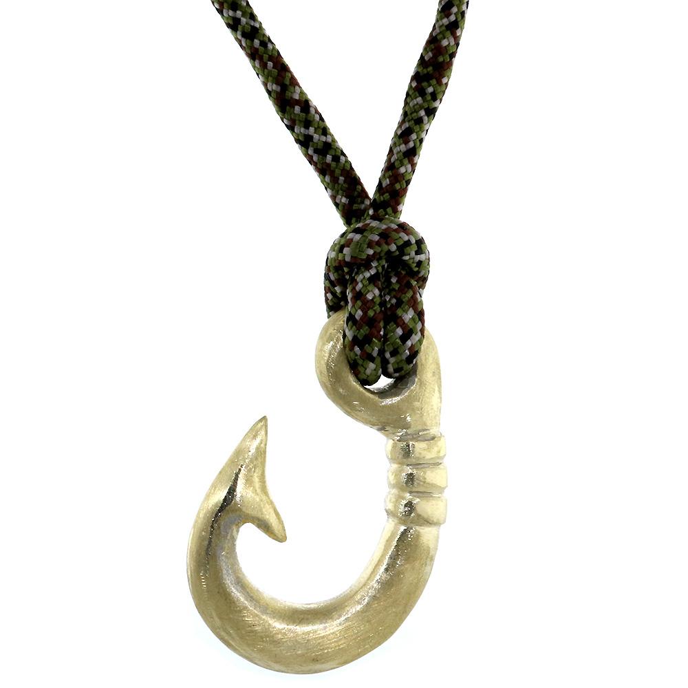 Rounded Fish Hook Necklace, 1.75 Inch Size by Manny Puig in Bronze