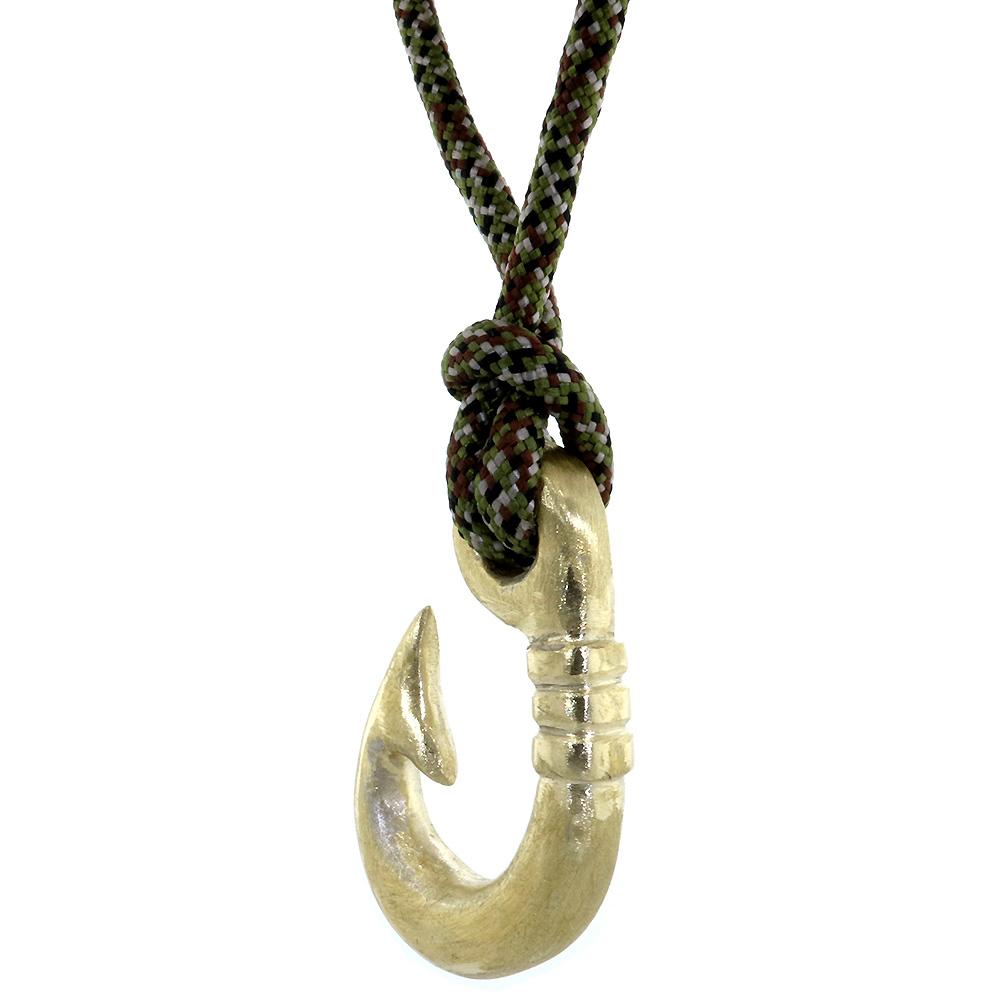 Rounded Fish Hook Necklace, 1.75 Inch Size by Manny Puig in Bronze