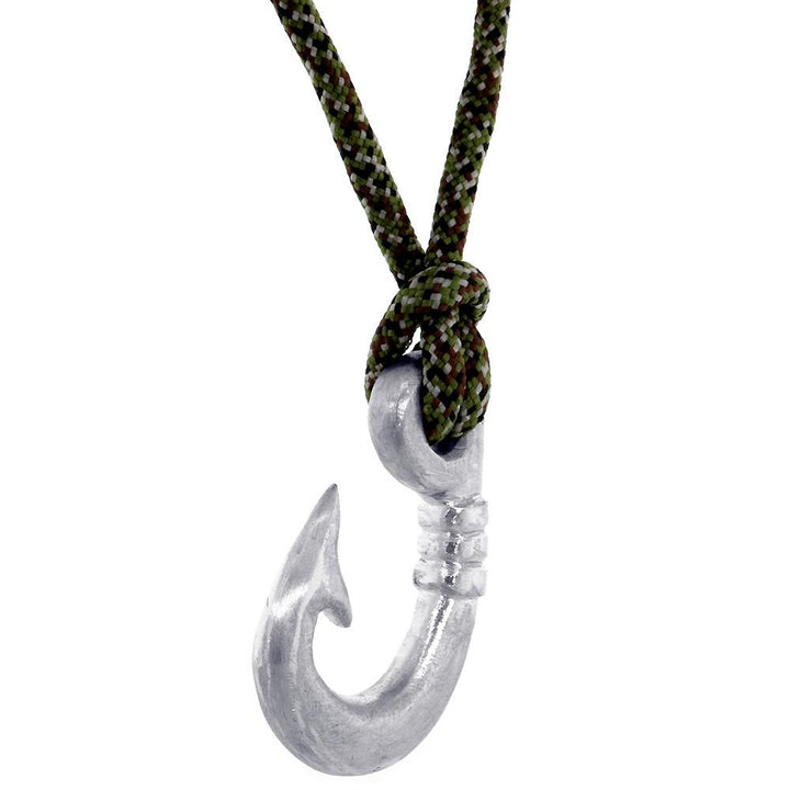 Rounded Fish Hook Necklace, 1.75 Inch Size by Manny Puig in Sterling Silver