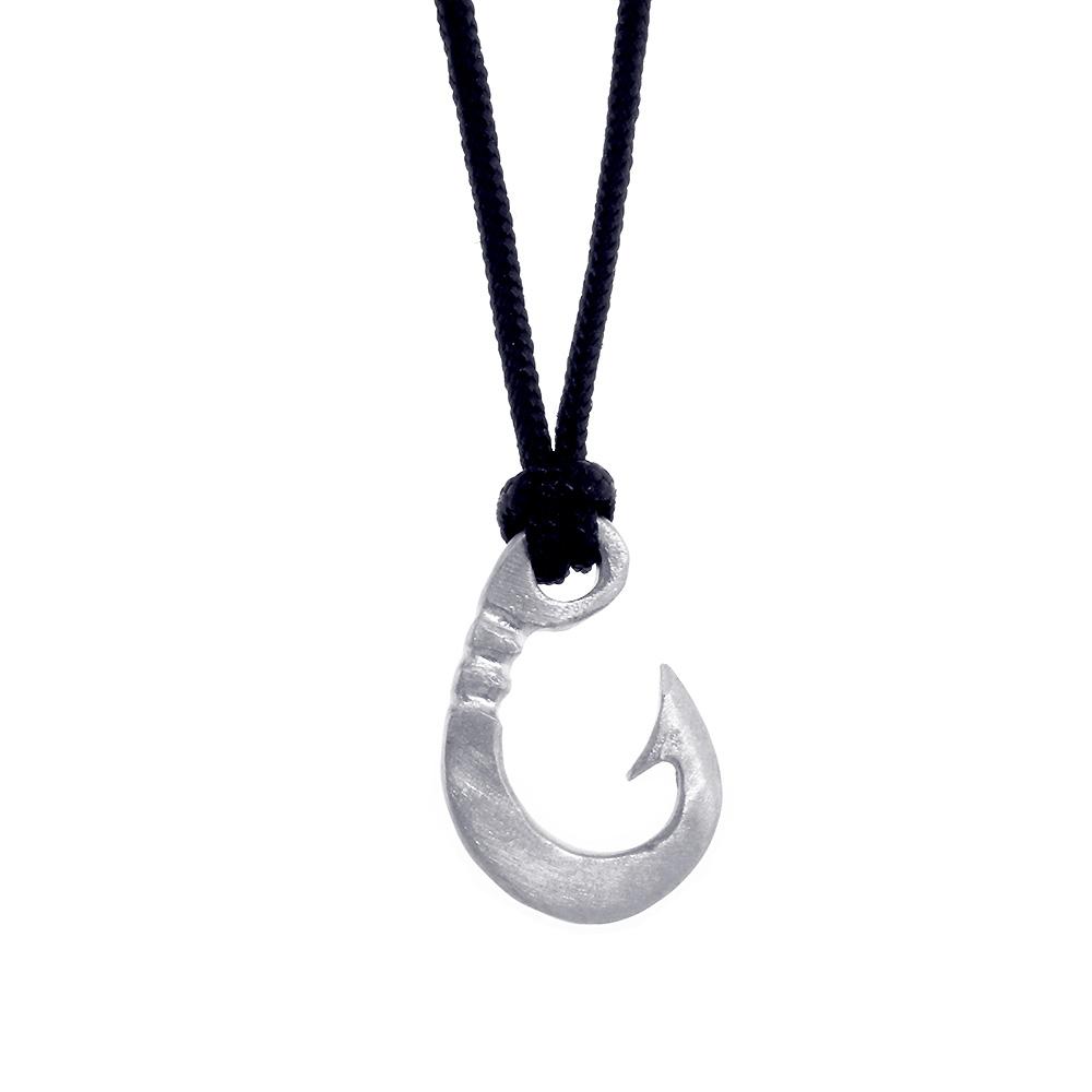 Hard Edge Fish Hook Necklace, 1 Inch Size by Manny Puig in Sterling Silver