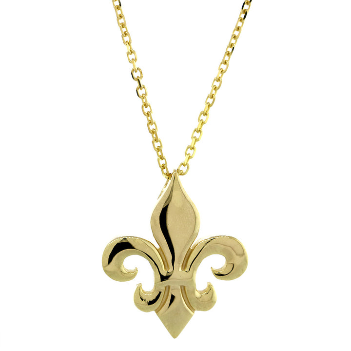 21mm Fleur de Lis Charm and Chain in 14k Yellow Gold