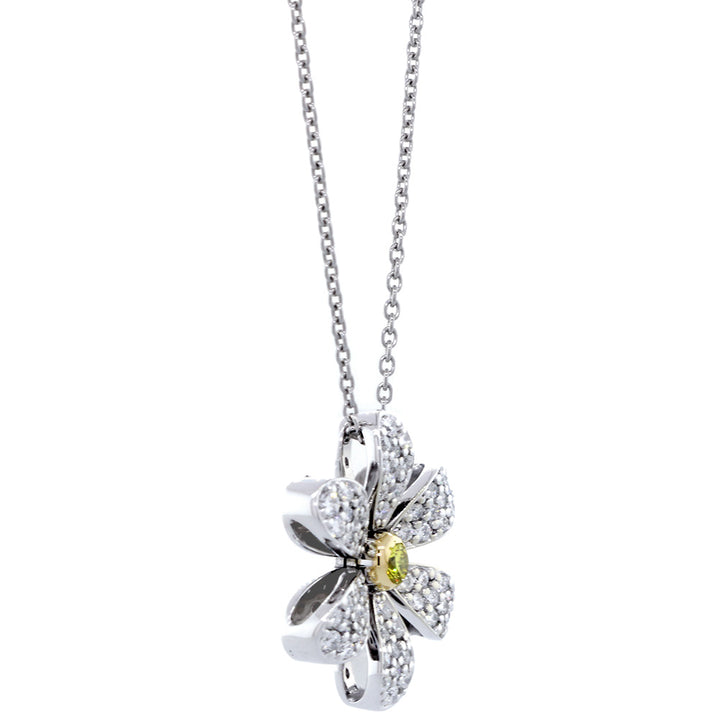 Yellow Diamond Center Daisy Pendant and Chain, 0.57CT, 18 Inches, in 14k White Gold and Yellow Gold
