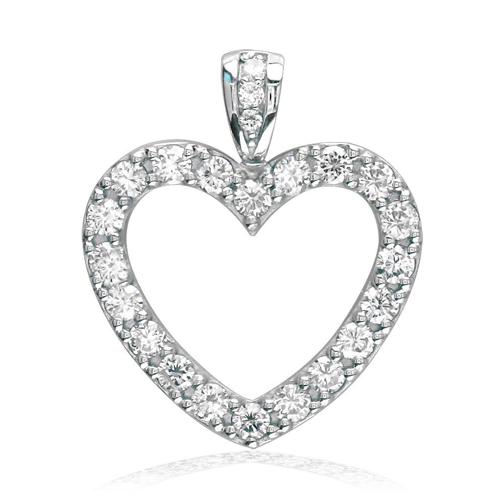 Diamond Heart Pendant, 0.84CT in 14K White Gold