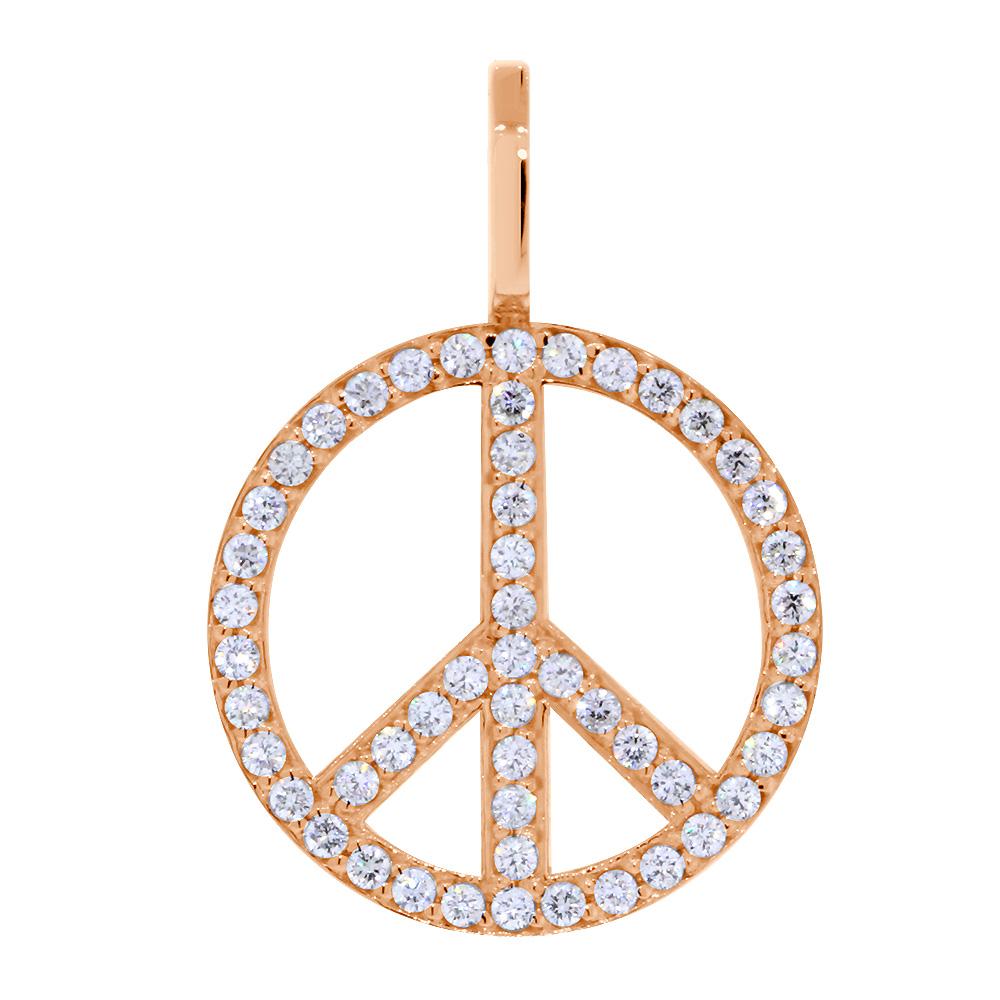 Large Diamond Peace Sign Pendant, 0.75CT in 14K Pink, Rose Gold