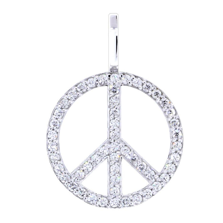 Large Diamond Peace Sign Pendant, 0.75CT in 18K White gold