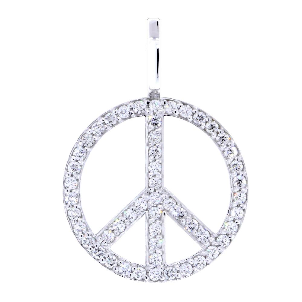 Large Diamond Peace Sign Pendant, 0.75CT in 14K White Gold