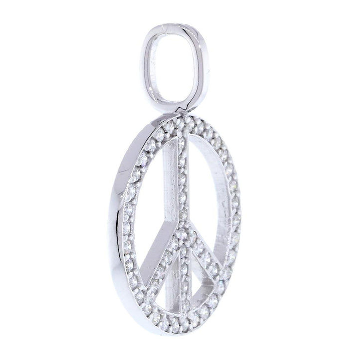 Large Diamond Peace Sign Pendant, 0.75CT in 18K White gold