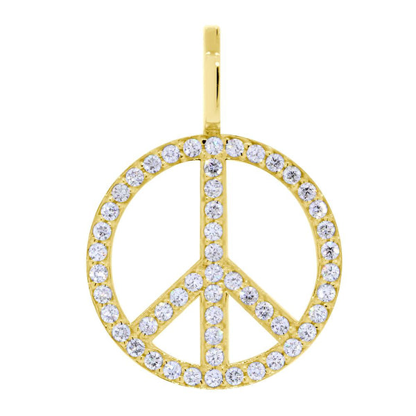 Large Diamond Peace Sign Pendant, 0.75CT in 14K Yellow Gold