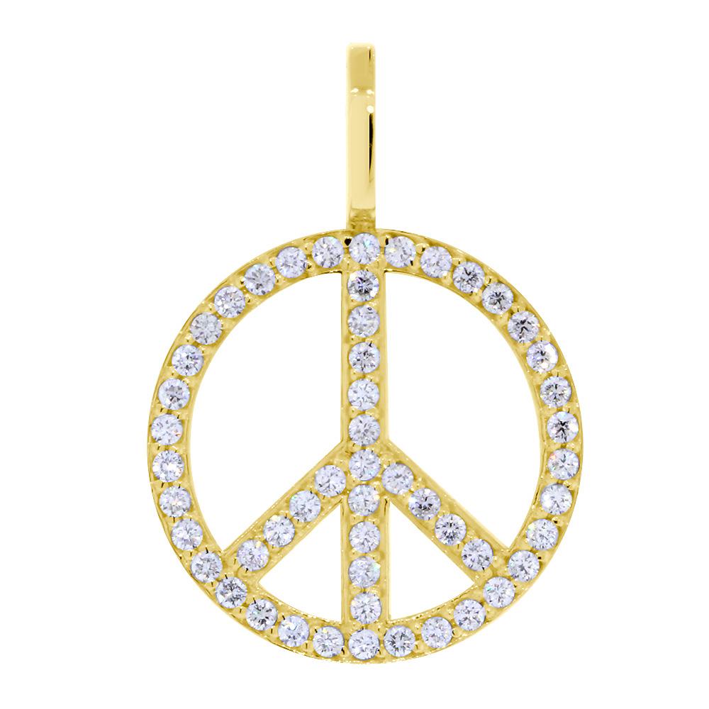 Large Diamond Peace Sign Pendant, 0.75CT in 18K Yellow gold