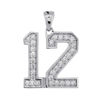 19mm Athletes Jersey Number #12 Diamond Pendant, 0.65CT in 14k White Gold