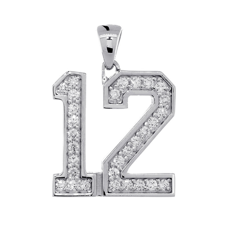 19mm Athletes Jersey Number #12 Diamond Pendant, 0.65CT in 14k White Gold