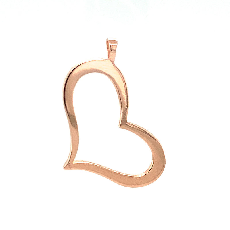 28mm Open, Offset, Wavy Heart Charm in 14K Pink, Rose Gold