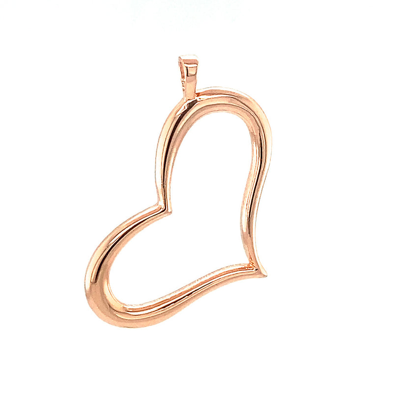 28mm Open, Offset, Wavy Heart Charm in 14K Pink, Rose Gold