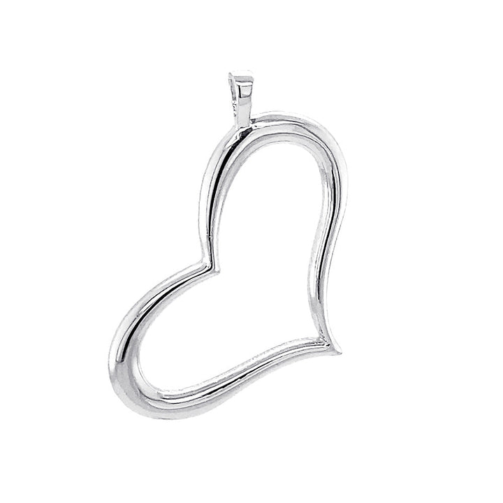 28mm Open, Offset, Wavy Heart Charm in 14K White Gold
