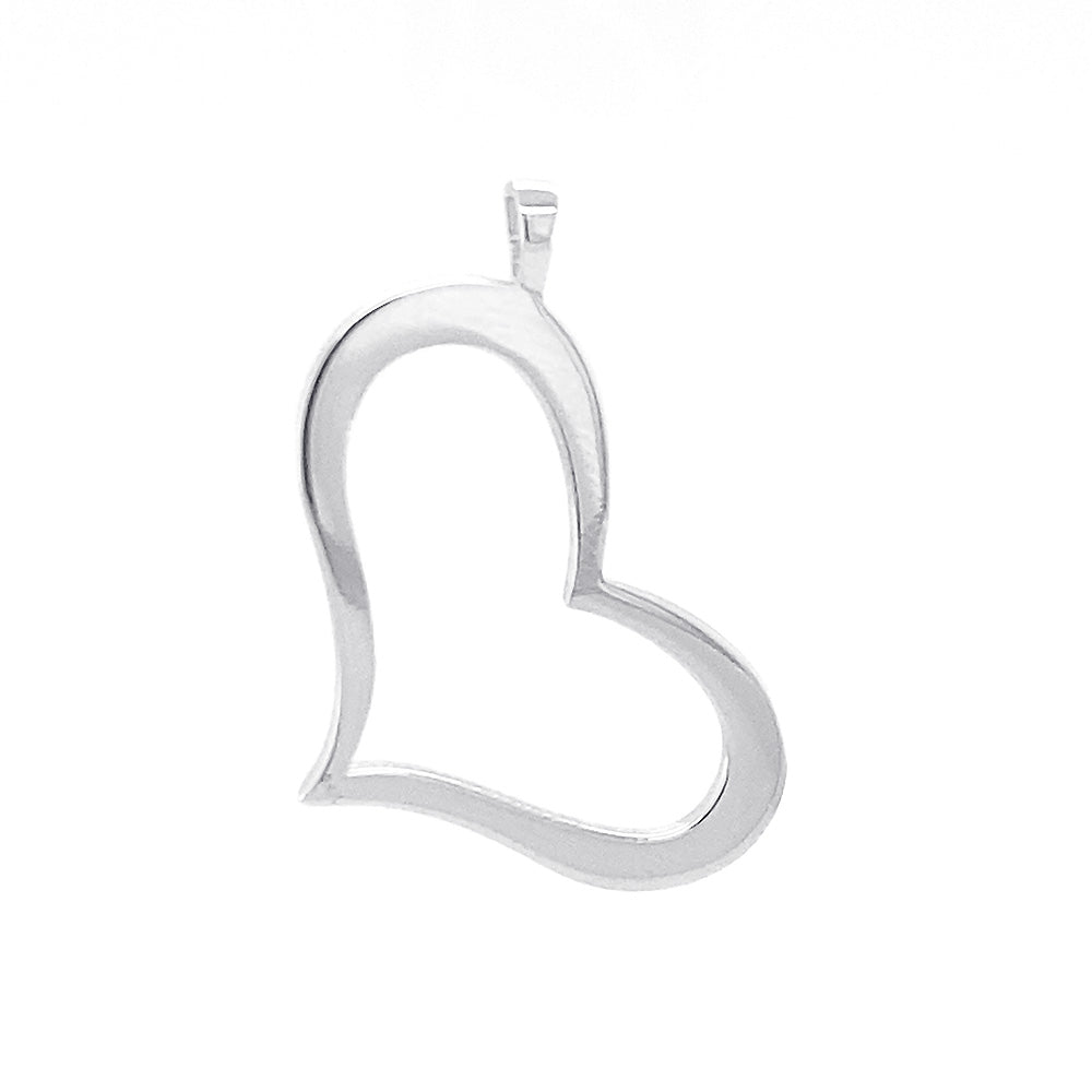 28mm Open, Offset, Wavy Heart Charm in 14K White Gold