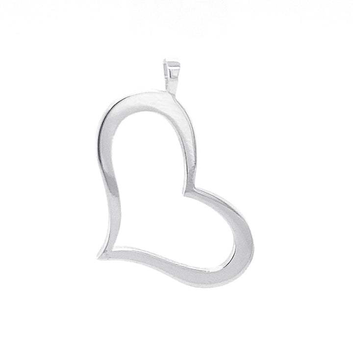 28mm Open, Offset, Wavy Heart Charm in 14K White Gold