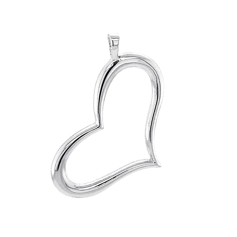 28mm Open, Offset, Wavy Heart Charm in 14K White Gold