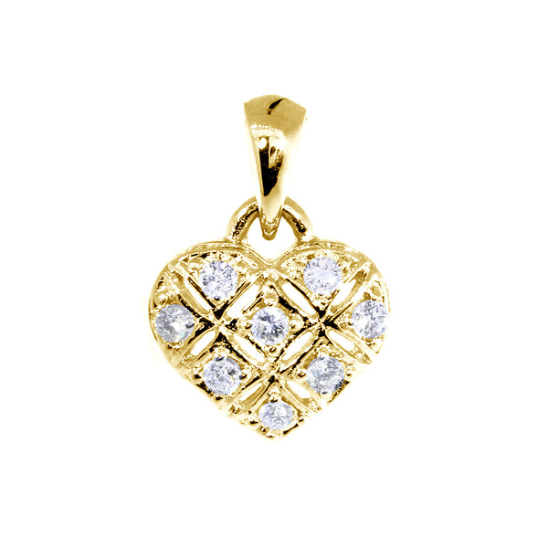 9mm Diamond Heart Pendant, X O, Hugs and Kisses, 0.25CT in 14K Yellow Gold