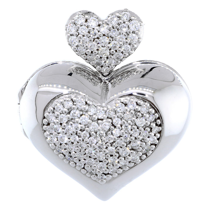 Large Diamond Heart Locket, 0.90CT in 14k White Gold