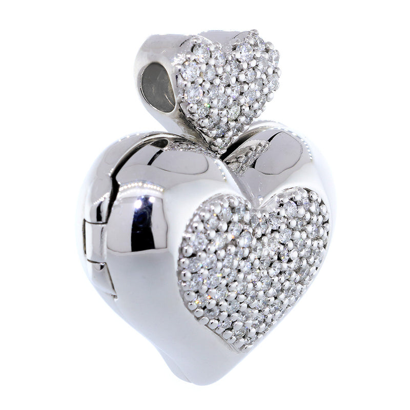 Large Diamond Heart Locket, 0.90CT in 18k White Gold