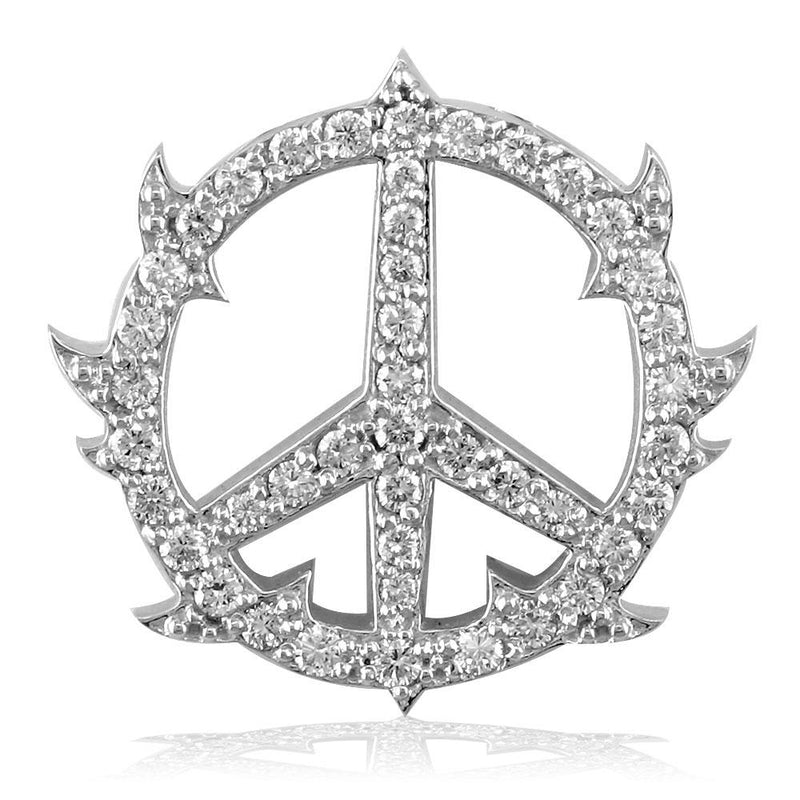 Medium Diamond Guarded Peace Sign Charm, 0.75CT, One Inch in 14K White Gold