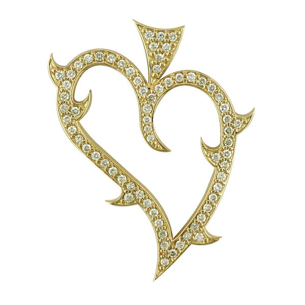 Large Diamond Guarded Love Heart Pendant, 1.25CT in 14K Yellow Gold