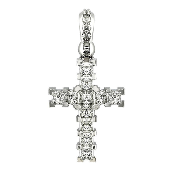 Diamond Cross Pendant with Princess Cuts, 1.60CT in 18K white gold