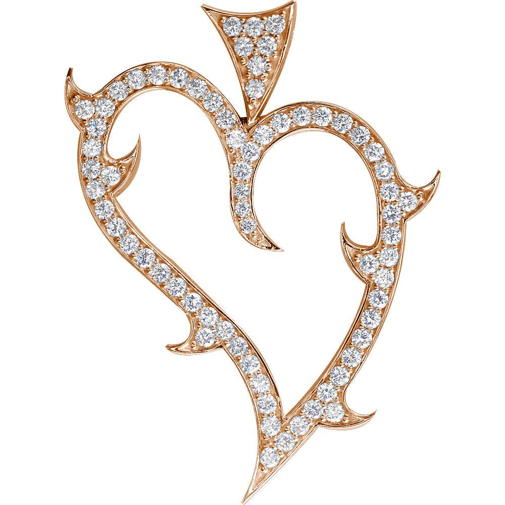 Couture Guarded Love Heart Pendant with Cubic Zirconias in 14K Pink, Rose Gold
