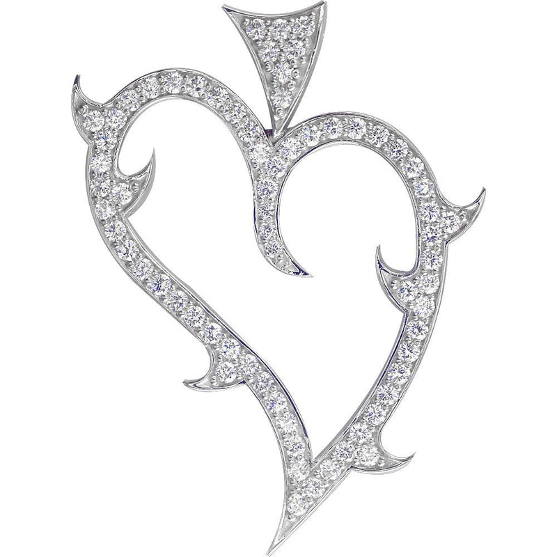 Couture Guarded Love Heart Pendant with Cubic Zirconias in Sterling Silver