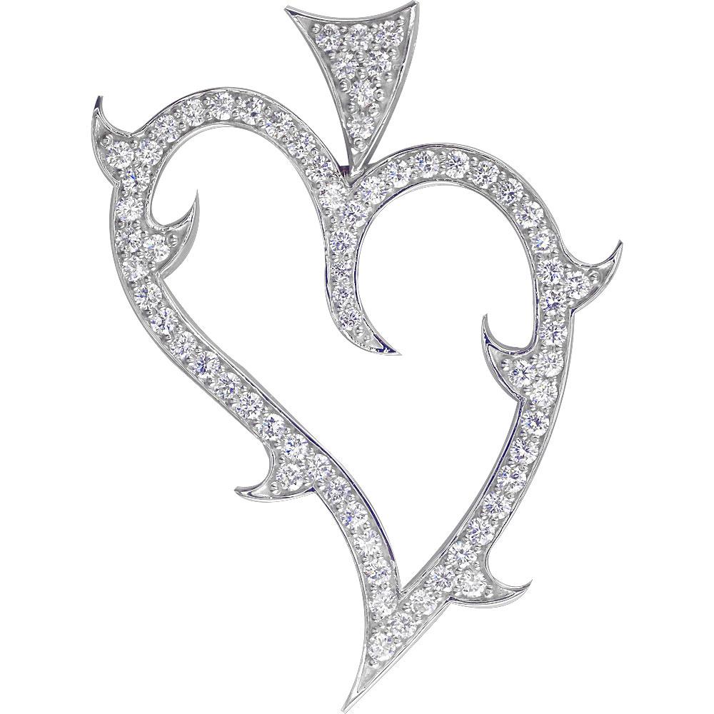 Couture Guarded Love Heart Pendant with Cubic Zirconias in 14K White Gold
