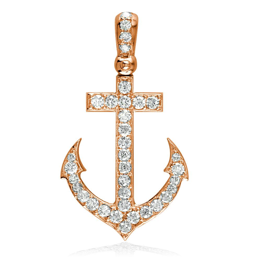 Diamond Anchor Pendant, 0.80CT in 18k Pink Gold