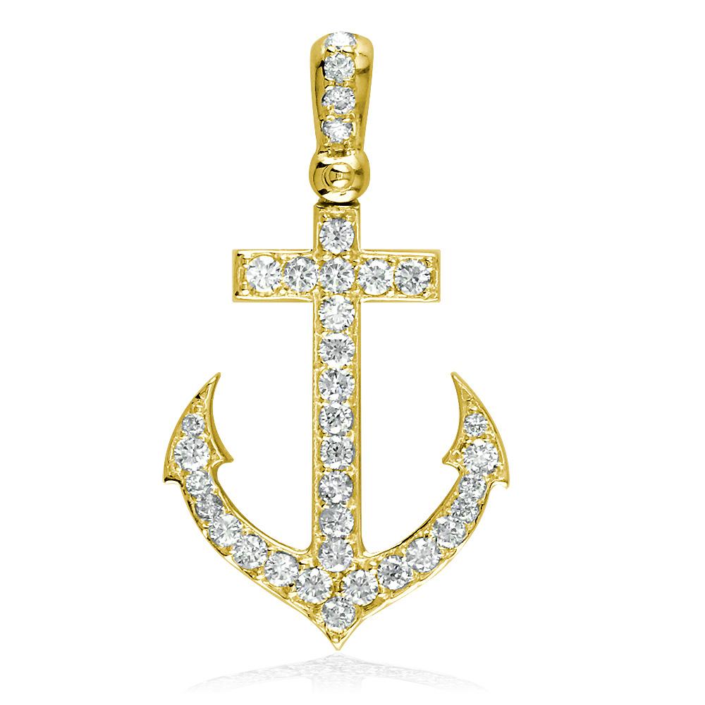 Diamond Anchor Pendant, 0.80CT in 14k Yellow Gold