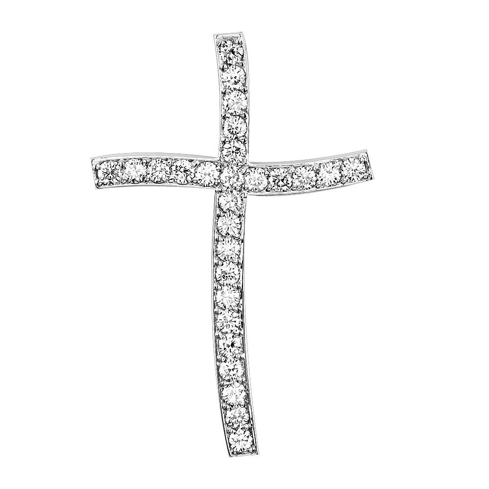 Large Wavy Diamond Cross Pendant, 1.97CT in 18K white gold