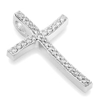 Smaller Size Wavy Diamond Cross Pendant, 0.25CT in 18K white gold