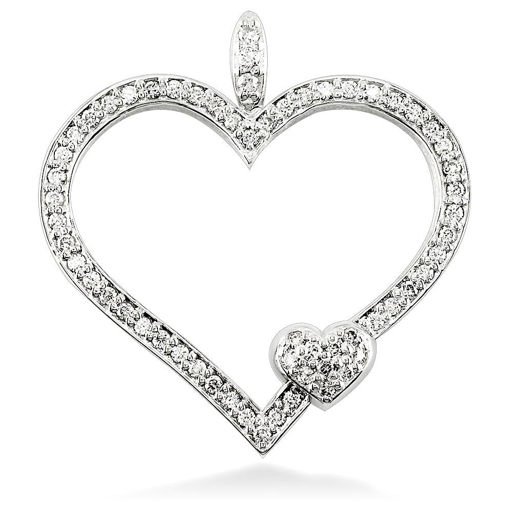 Large Mothers Love Diamond Heart Pendant with One Child Heart in 18K white gold