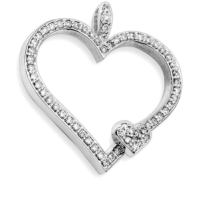 Large Mothers Love Diamond Heart Pendant with One Child Heart in 18K white gold