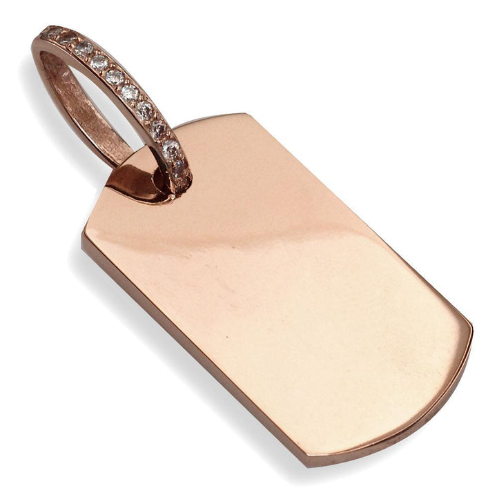 Diamond Cross Dog Tag Pendant with Scattered Cross Texture in 14K Pink, Rose Gold