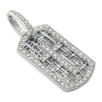 Diamond Cross Dog Tag Pendant with Scattered Cross Texture in 18K white gold